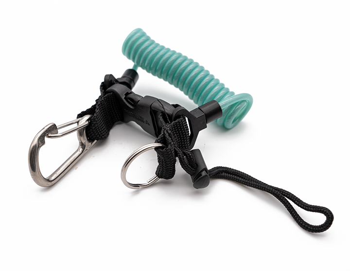 Spiral cable with stainless steel snap hook (cyan)