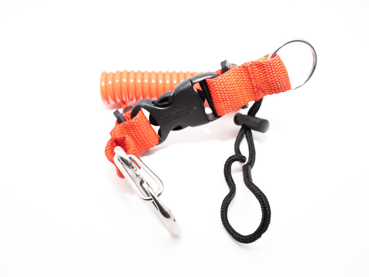 Spiral cable with snap hook made of stainless steel (orange)